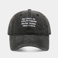 Detailed embroidery of slogan on dark grey washed cotton vintage baseball cap - Adjustable / Black