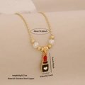 Collana in acciaio inossidabile dorato con ciondolo rossetto e perla - 2# Stile Rossetto Rosa