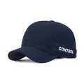Dark blue cotton baseball cap featuring white Control embroidery and short brim - Adjustable / Navy Blue