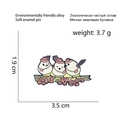 Cute cartoon bird enamel brooch with three pink-hatted birds on a flower branch - Three Hat Birds (CC2236)