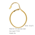 3mm wide golden 18K gold plated stainless steel link chain bracelet for women - Embossed Link Chain (ZHSLG11)
