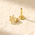 Golden S925 silver Pisces zodiac flat back stud earring with white cubic zirconia - Gold (Pisces)