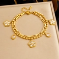Double-layer gold plated chain bracelet with floral charms and zircon drop pendants - Gold Double Layer Flower Pendant Style (B1997)