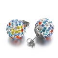 Boucles d'oreilles boules disco en cristal multicolore avec tiges en acier inoxydable - 14mm / Acier Multicolore (KE108216-Z)