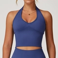 Dunkelblauer nahtloser Halter-Sport-BH mit Rippstruktur und hoher Stützkraft für Yoga - S / Oberteile / Marmorlila
