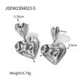Silver 18K titanium steel hammered heart drop earrings dimensions 3.18cm by 2.0cm - Silver
