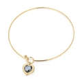 Golden titanium steel choker with heart pendant featuring a faceted grey gemstone - Gold Gray Heart Style (KN233256-Z)