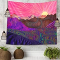 Arazzo psichedelico con cielo rosa astratto e montagne su una parete di cemento - 150x130cm / Paesaggio psichedelico