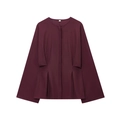 Detailed view of burgundy round neck blouse with elegant pleated waist detail in S size - XS / Wine Red Top