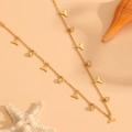 Golden titanium steel necklace with whale tail pendants and sparkling zircon beads - Fish Tail with Stone (K701)
