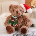 Brown plush teddy bear wearing a red Christmas hat and green knitted scarf - 20cm (With Santa Hat) / Green Xmas Scarf Camel Bear