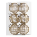 Set of 6 clear Christmas ornaments with gold glitter stripes and faux diamond studs - Rhombus Pattern Champagne Rhinestone Ball 6CM