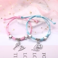 Rosa und blaue gewebte Paar-Armbänder mit silbernen Love-Herz-Schloss-Anhängern - Platin Schlüssel Liebe (2er-Set - Buntes Seil)