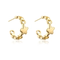 Elegantes pendientes de aro geométricos de estrella chapados en oro 18K con cadena - Dorado