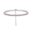 Elegant S925 sterling silver tennis bracelet featuring a row of vibrant pink cubic zirconia - Machine-made Tennis Chain 3mm Powder Zirconium Electroplated White Gold Approx. 5.41g.