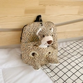 Cute leopard print plush backpack for kids featuring a detachable stuffed animal toy - Tiger Print Leopard (with Anti-lost Leash)