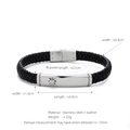 Men's multi-layer braided leather bracelet with stainless steel plate in black and silver - Silver (W-10-3)