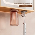 Magnetic blush pink stripe cup with grey toothbrush holder for bathroom storage - Blush Pink (Suction Cup) + Single Hook