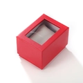 Red jewelry gift box with transparent window lid and gray cushion for watch display - 10*7.5*7cm / Windowed Red