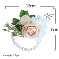 Wedding wrist corsage with white and pink roses featuring a beaded pearl elastic bracelet - Wrist Corsage / Wrist Corsage-Champagne