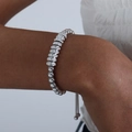 Silver beaded bracelet with sparkling rhinestone rings and adjustable slider clasp - Circular Rhinestone / E415-Steel Color