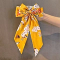 Fermaglio per capelli giallo a fiori con nastri lunghi ed etichetta For You - Giallo Stampa Camelia Nastro