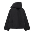 Détail d'une doudoune noire minimaliste avec un col écharpe à capuche intégré - XS / Noir
