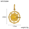 Golden stainless steel round pendant with sunburst texture and yellow stone inlay - Yellow Stone (WP37026B4)