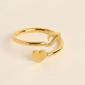 Adjustable golden open ring with solid heart and letter V detail for women - Letter I