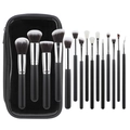 15-piece makeup brush set with black handles and zippered travel pouch in black - Black Silver Set (With Waterproof Bag)