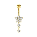 Piercing ombelico a fiore dorato con zirconi scintillanti e pendenti di lusso - Fiore di Prugno Oro