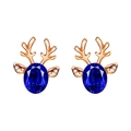 Rose gold reindeer antler stud earrings with a deep blue oval crystal and white gems - Rose Gold-Royal Blue Crystal