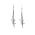 Silver layered cross tassel earrings with triple hollow geometric metallic drop design - Cross / Silver