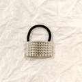 Silver rectangular metal hair tie with pyramid rivet texture and black elastic band - Silver Starry Rivet Texture 5cm