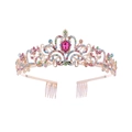 Golden crown headband with colorful rhinestones and pink teardrop gem for party - Gold Colorful (A04#)