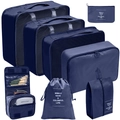 7-piece navy blue travel organizer set with mesh cubes shoe bag and toiletry pouch - Toiletry Bag 8-Piece Set / Navy Blue