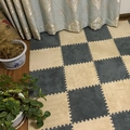 Interlocking dark grey and beige plush foam floor mats for bedroom and living room - Apricot + Grey
