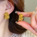 Élégantes boucles d'oreilles fleurs dorées au design floral vintage en grappe - 31# Boucles d'oreilles fleur 3D doré (aiguille en argent)