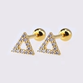 Golden hollow triangle stud earrings with sparkling white cubic zirconia and screw backs - Gold Triangle