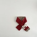 Detailed view of kids red knitted scarf with cute white animal applique and soft lining - Scarf / Red