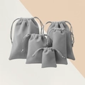 Set of light gray velvet jewelry pouches with silver silk drawstrings in various sizes - Drawstring Style / 9*12cm / Gray