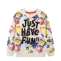 Sweat-shirt blanc cassé pour bambins avec motifs excavatrices et texte Just Have Fun - 3T (Hauteur Suggérée 90-95cm) / Imprimé Véhicules de Chantier Beige