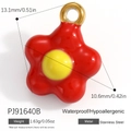 Red flower stainless steel pendant for DIY jewelry making with dimensions 13.1mm - Red Flower Style (PJ91640B) / Red Flower/Yellow Center