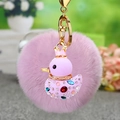 Cute golden crown duck keychain with purple plush pompom and colorful rhinestones - Single OPP Bag Packaging / Purple Duck + Light Purple Plush Ball