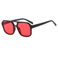 Retro double bridge sunglasses with glossy black frame and vibrant red lenses - Black Frame Red Lens