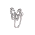 Silver U-shaped non-piercing nose ring with shimmering rhinestone butterfly design - Silver
