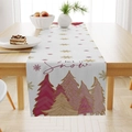 Runner da tavola natalizio in lino con alberi rosa e stampa Let it Snow su legno - Bianco Let it Snow Albero (ZQ26-23)