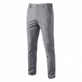 Detail view of light gray cotton linen straight-leg trousers with 3D mannequin fit display - Medium Grey