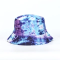 Detail of blue and purple tie-dye bucket hat showing reinforced stitching and canvas texture - Blue Purple White Tie-dye (#18)