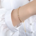 Bracciale minimalista in oro 18 carati con perle smaltate blu-grigie su manica di seta - Bracciale in smalto grigio / 17+5cm